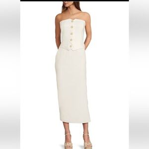 Antonio Melani Lettie Woven Linen High-rise Pencil Midi Skirt-Ivory